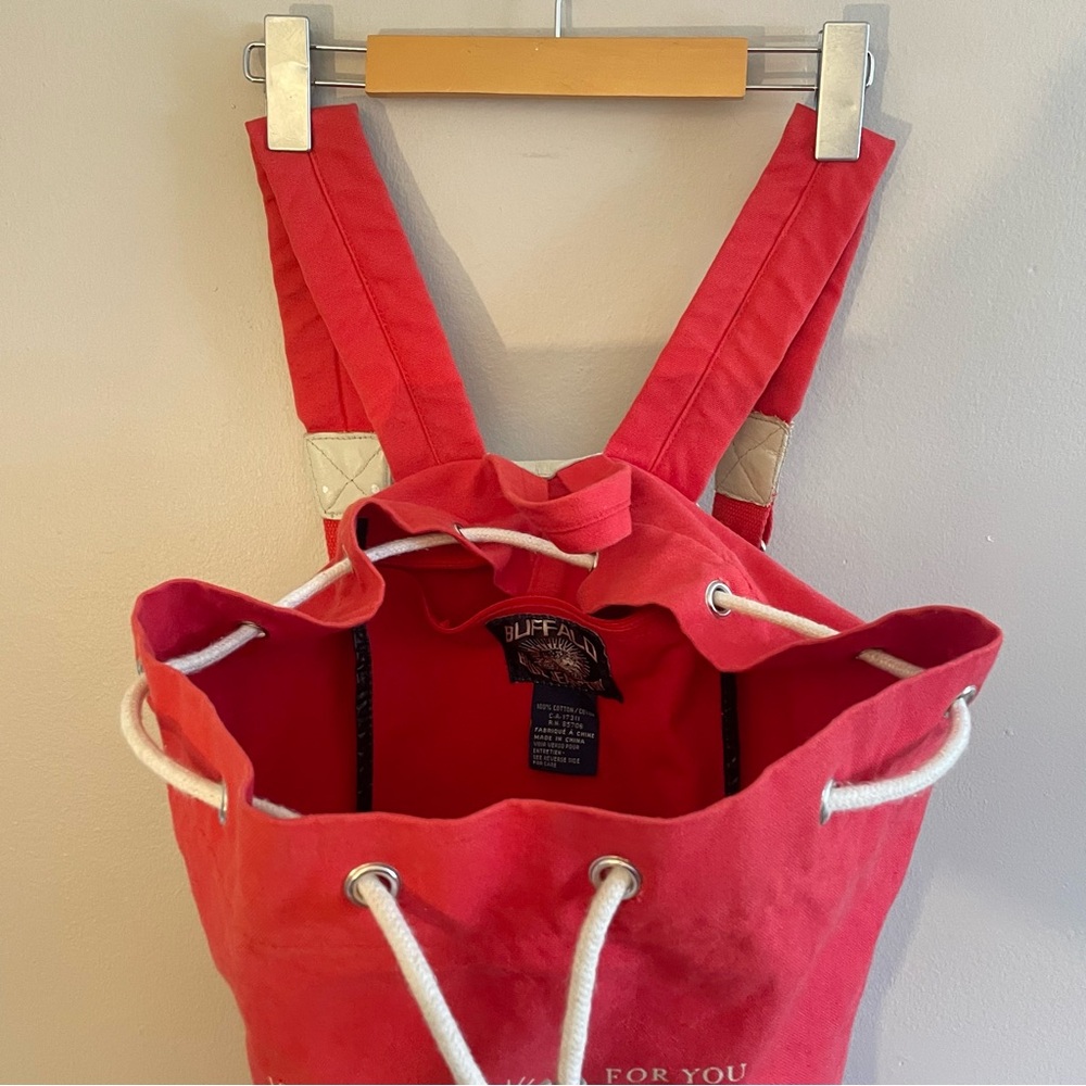 Buffalo David Bitton “Blue Jean Story” Red Canvas Backpack – Y2K Vintage EUC - Picture 14 of 16